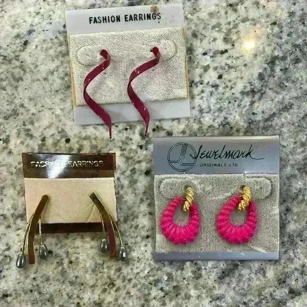 Vintage Costume Jewelry 80s Earrings 3 bundle pairs
